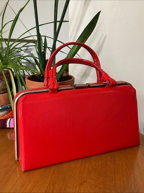 Vintage 50s 60s Dover - Red Structured Top-Handle Purse